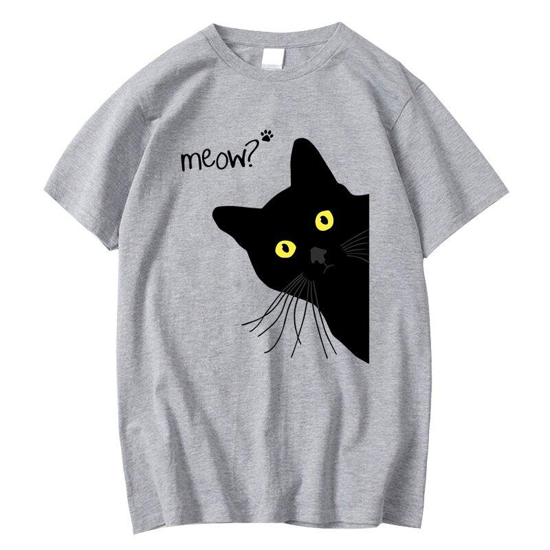 Men's T-shirt 100% Cotton Summer Meow Black Cat Print Men T Shirt Casual Loose O-neck Men Tshirt Short Sleeve T-shirt Male Tees