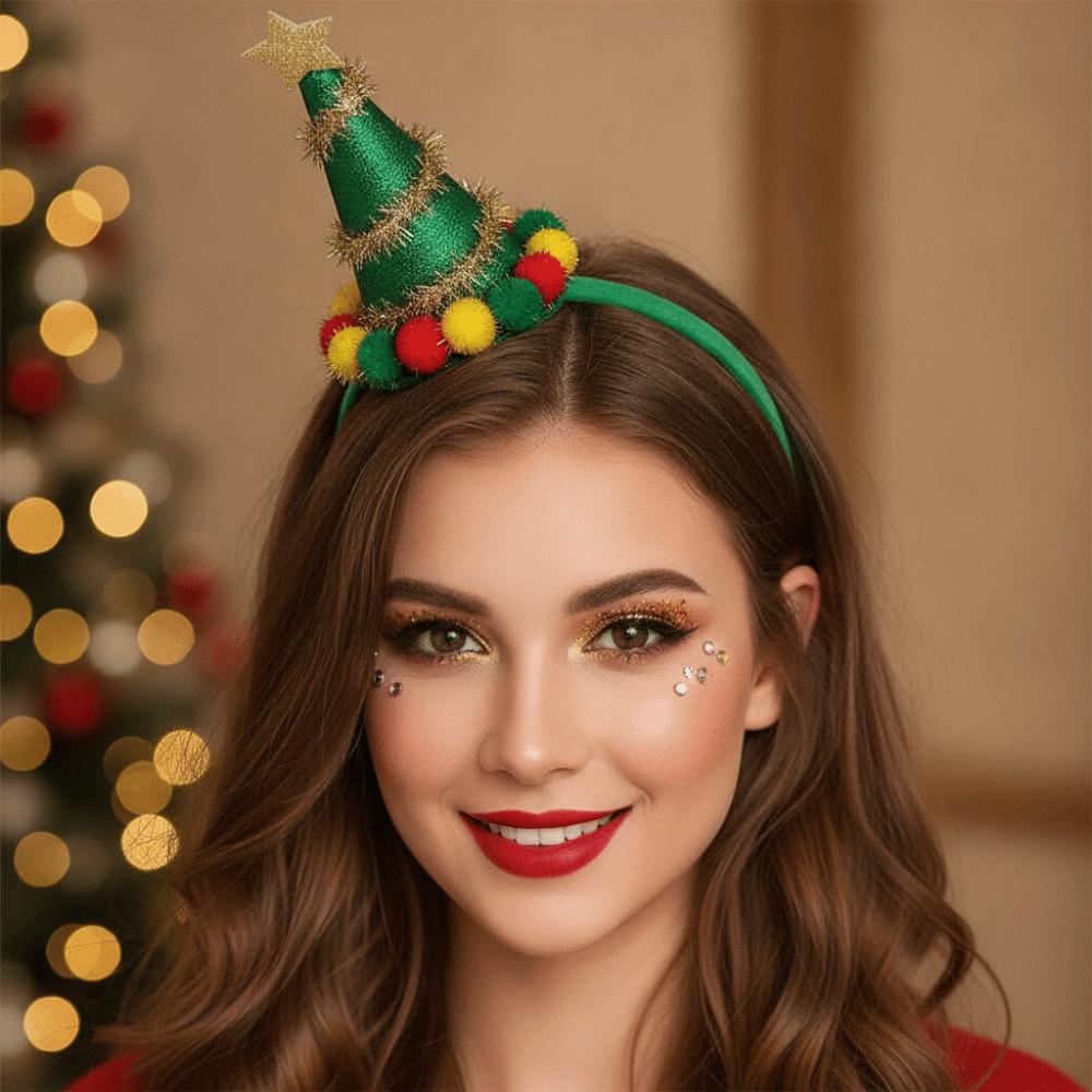 Shiny Sequin Santa Hat Hairband Bright Red Xmas Tree Headpiece Sequin Hair Hoop Family Matching
