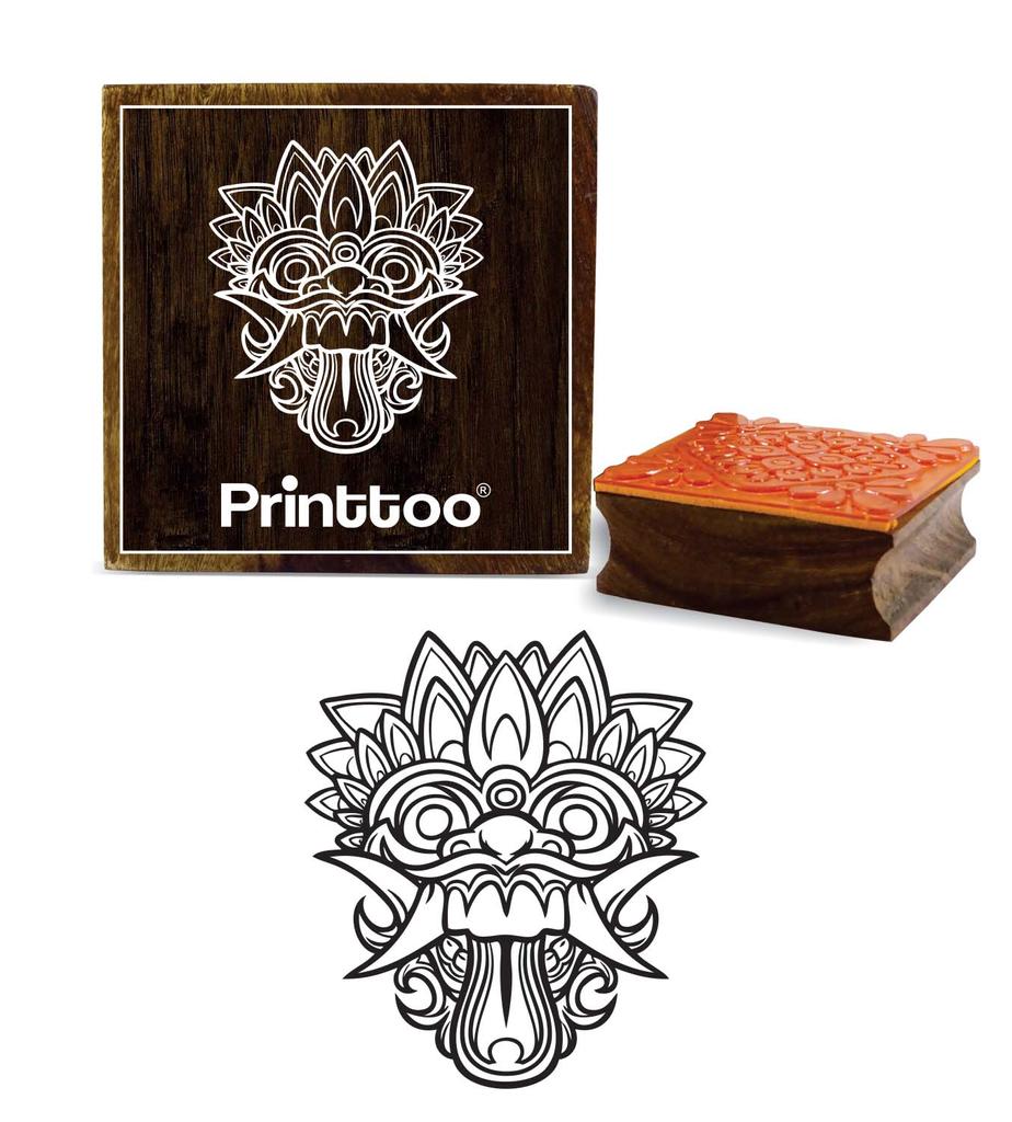 Printtoo Craft Textile Bali Mask Design Square Wooden Rubber Stamp Scrap-booking-2 x 2