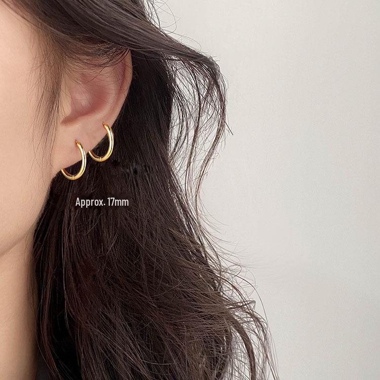 Korean High-Grade Large Hoop Earrings - Sterling Silver Plated, Retro, Simple Design, European & American Style Temperament.