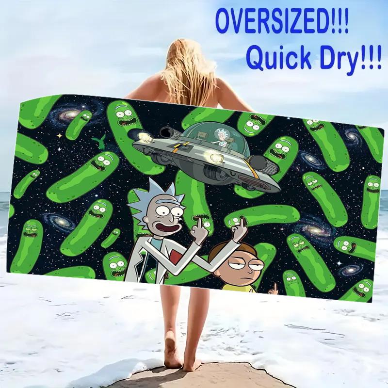 Rick Morty Cartoon Print Beach Towel, Large Soft Quick Dry Towel for Beach Camping Swimming