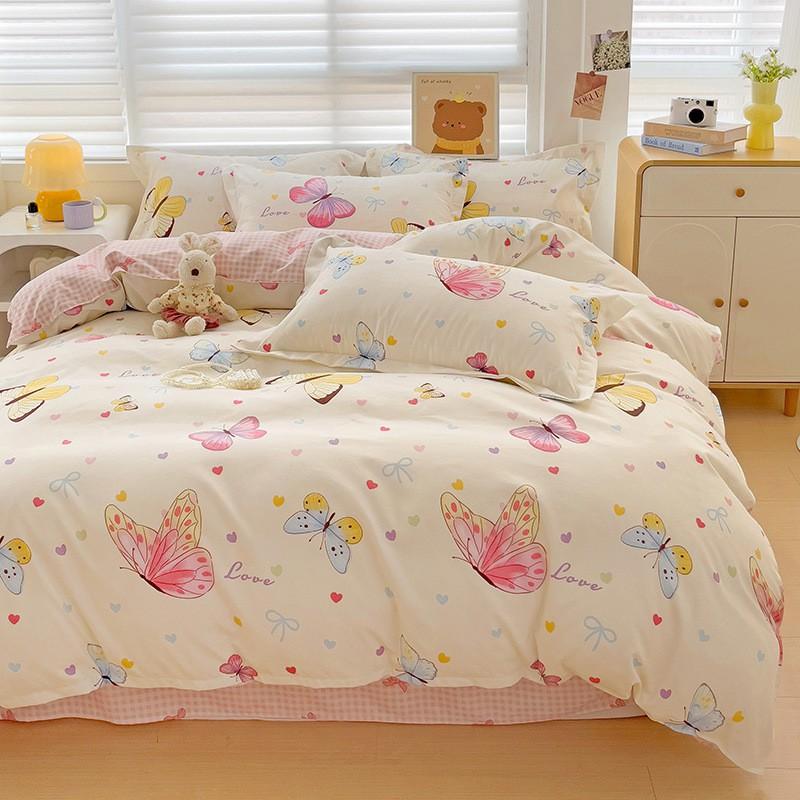 4 Thick Brushed Bed Set Single Dorm Bedding Sheet Pillowcase Quilt Cover Fresh Style