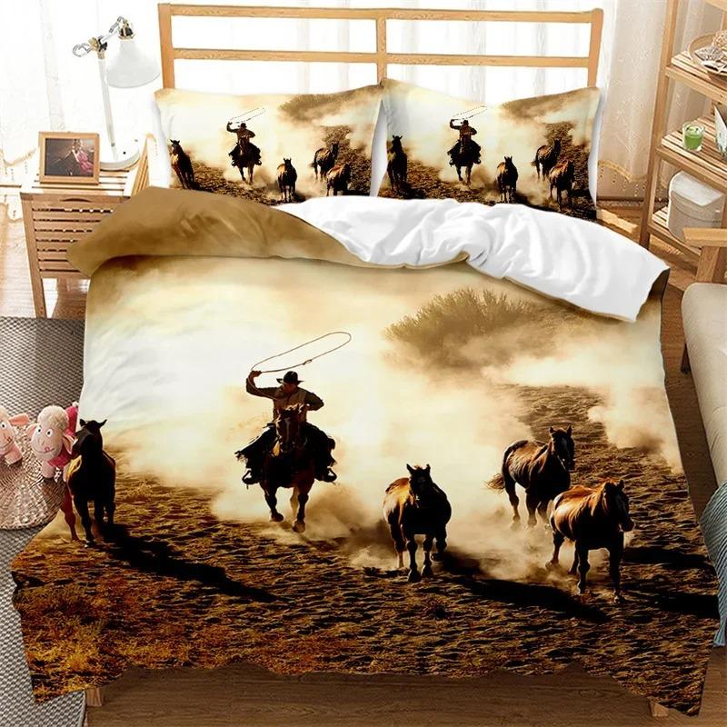 Комплект постельного белья Western Cowboy Single King Комплект постельного белья Wild West Themed Cowboy из микрофибры Rodeo Cowboy Верховая езда Лошадь Покрывало