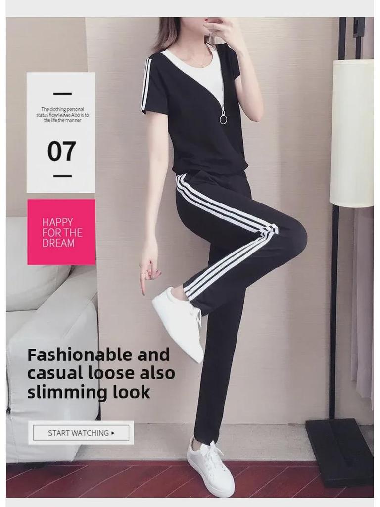 2025 European Women's Summer Slim Two-Piece Sports Suit – Short-Sleeved, Versatile, Niche Design for Students