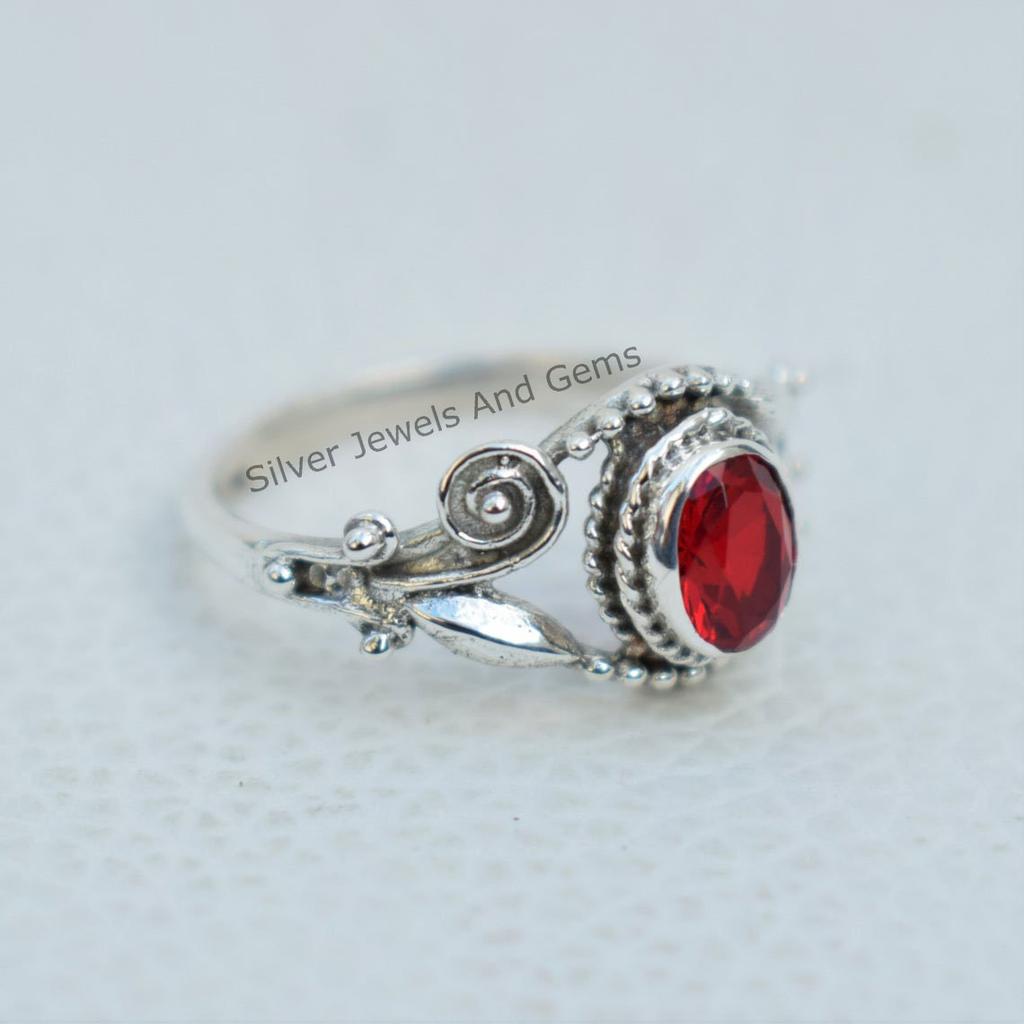 Oval Garnet Ring: Handmade 925 Sterling Silver January Birthstone Ring