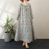 Dimanaf New 2025 Women Plus Size Spring Basic Long Dress Long Sleeve Loose Casual Floral Vintage Maxi Oversize