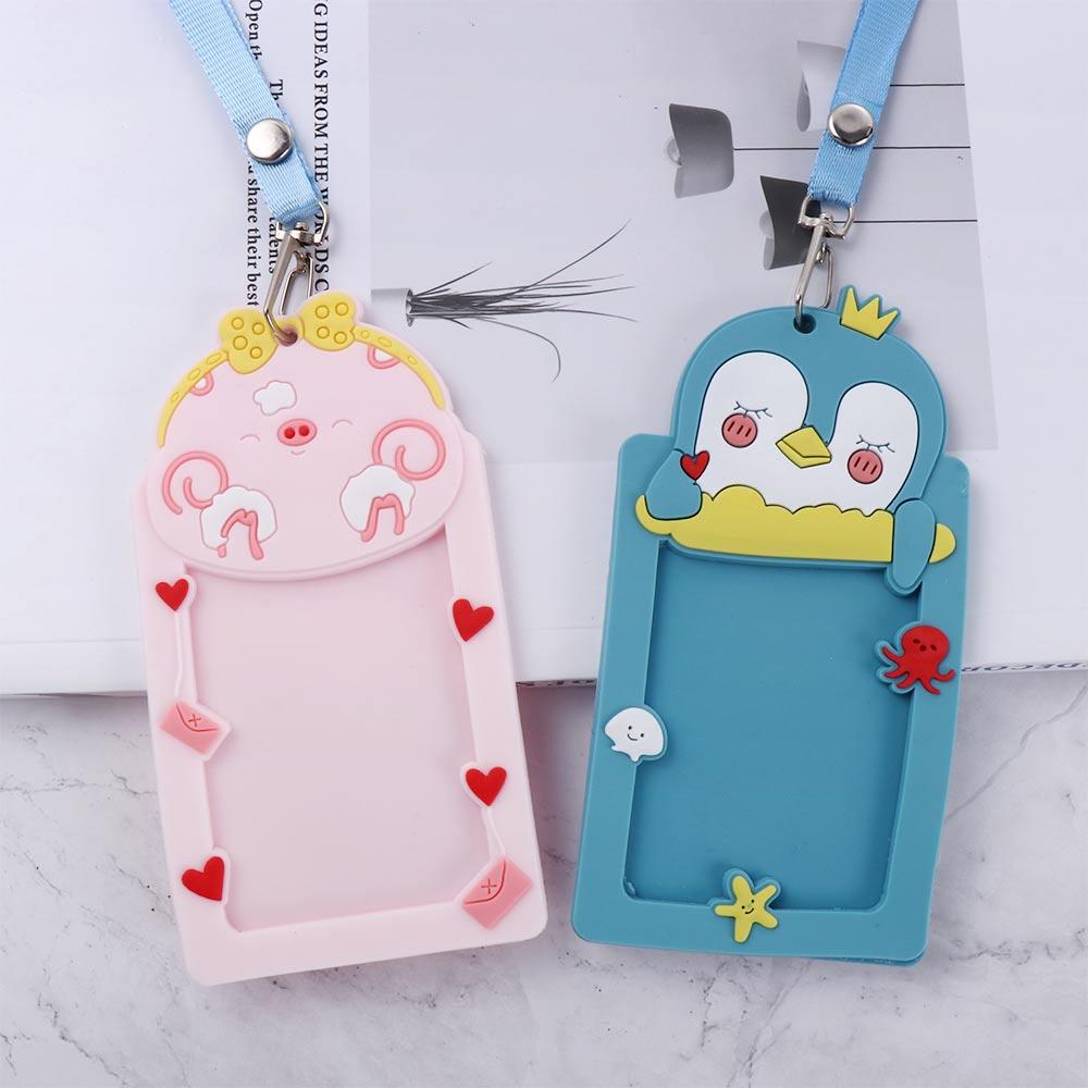 School Office Supplies Name Card Work Card Protector Cover with Rope Silicone ID Badge Card Holder