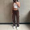 High Waisted Cargo Pants Women Pocket Fashion Straight Long Trousers Ladies StreetwearCasual Vintage Baggy Wide Leg Jeans Woman