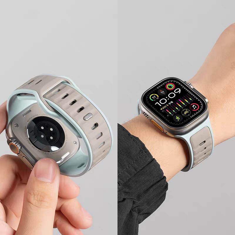 Спортивный двухцветный силиконовый ремешок для Apple Watch Band Ultra 2 49 мм 46 мм 42 44 45 мм браслет для Iwatch Series 10 9 8 7 6 SE 5 4 3