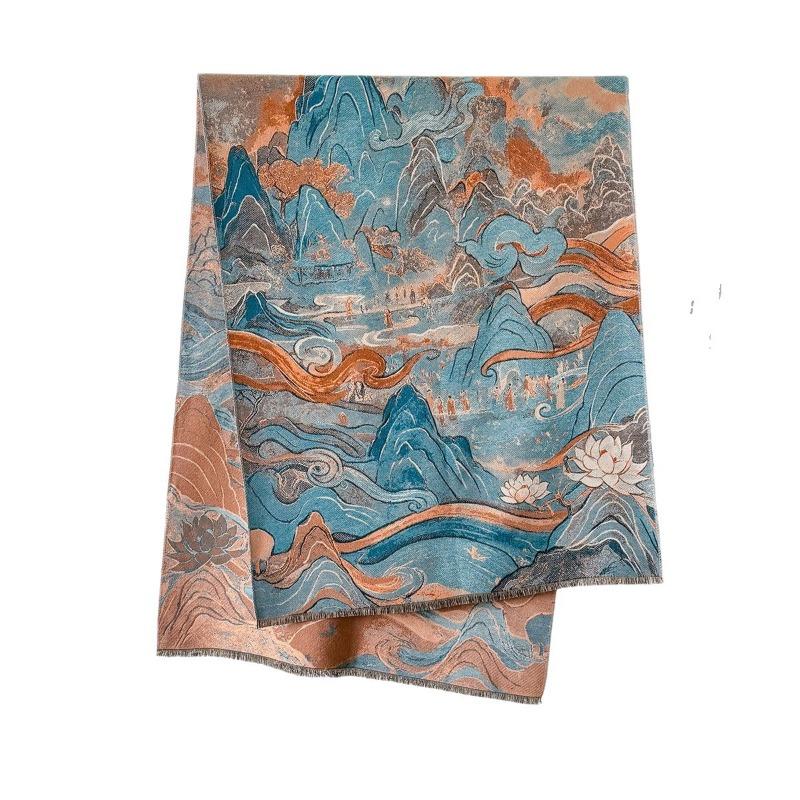 Scarf Women's New Autumn and Winter Jacquard Craftsmanship Imitation Cashmere Thickened Shawl Dunhuang Series Warm Scarf