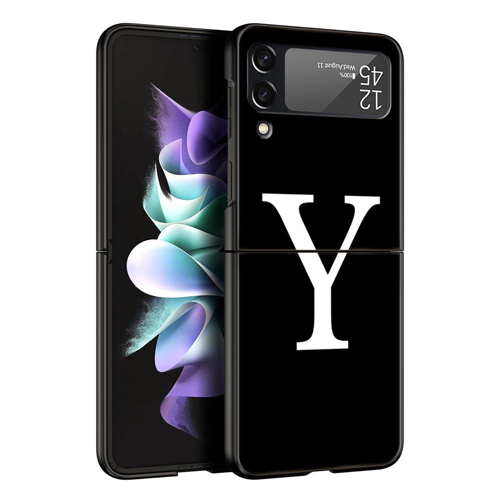 Чехол для телефона Samsung Galaxy Z Flip 3 4 5 Жесткий Черный Складной Поликарбонатный Роскошный Для Samsung Z Flip3 Чехол Буква имени A Z Модный