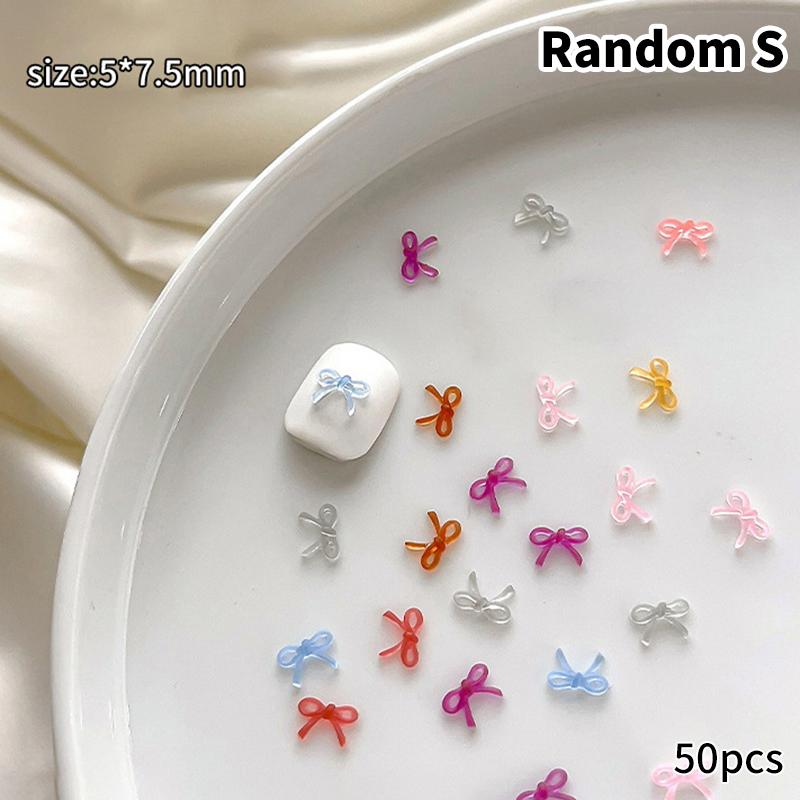 50Pcs Resin Bow Nail Charm Bulk Mix Size 3D Ribbon Bowkont Mini Kawaii Nail Art Accessories Diy Cute Nails Decorations
