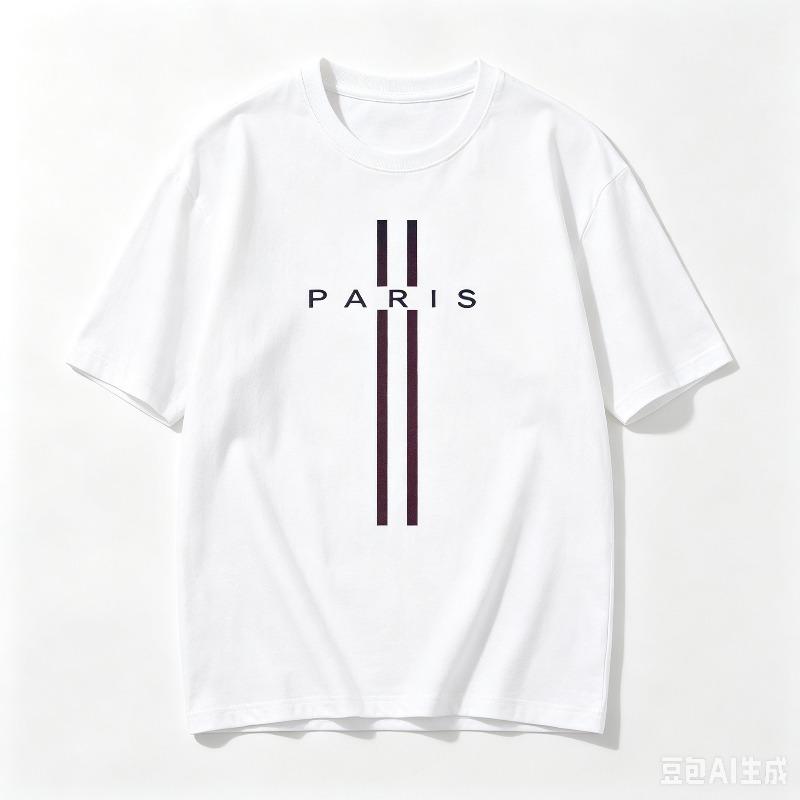 Paris City Text Print Tshirt For Unisex Simple Versatile Summer Vertical Line Graphic Black White Casual Short Sleeve Tee