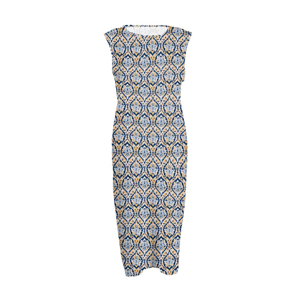 Женское модное повседневное платье без рукавов с круглым вырезом и цветочным принтом, элегантное, темпераментное