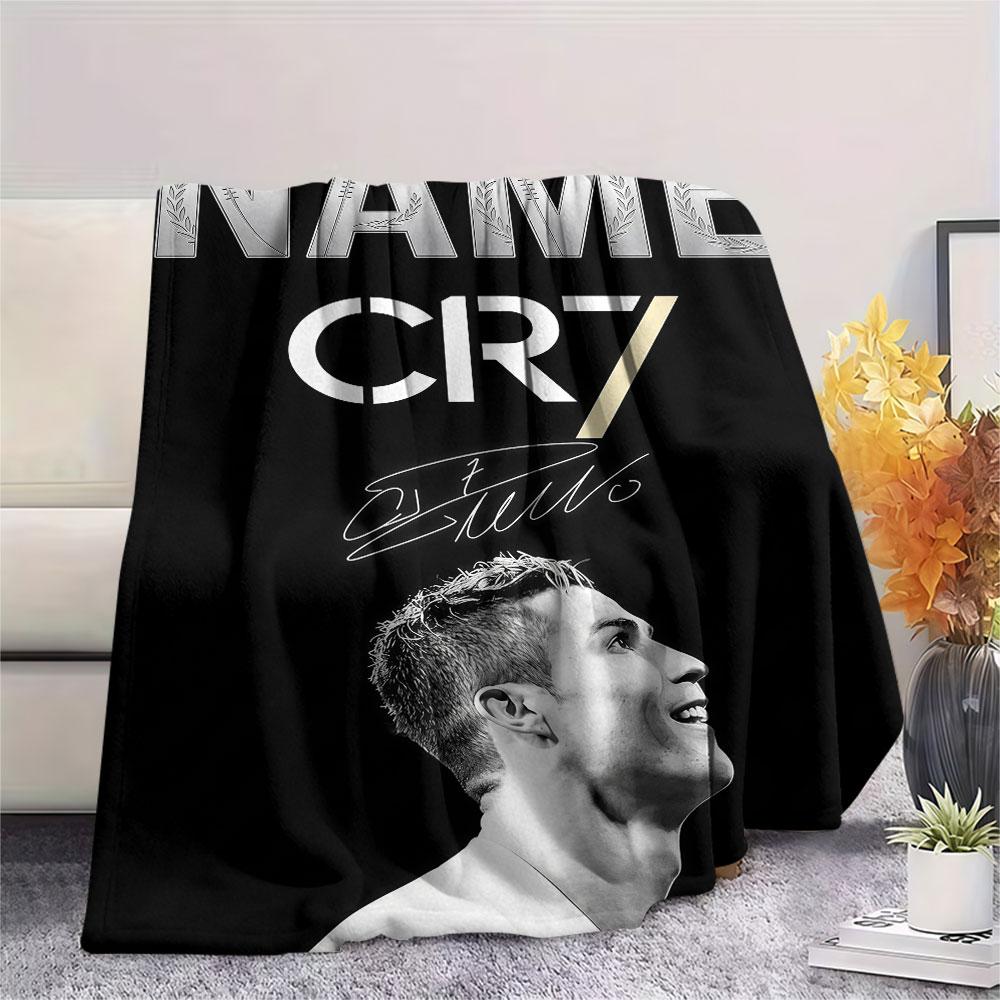 Custom Name,Cristiano Ronaldo Black White CR7 Portrait Printed Flannel Blanket, soft throw for bedroom sofa, washable,fan merchandise, great gift.chl
