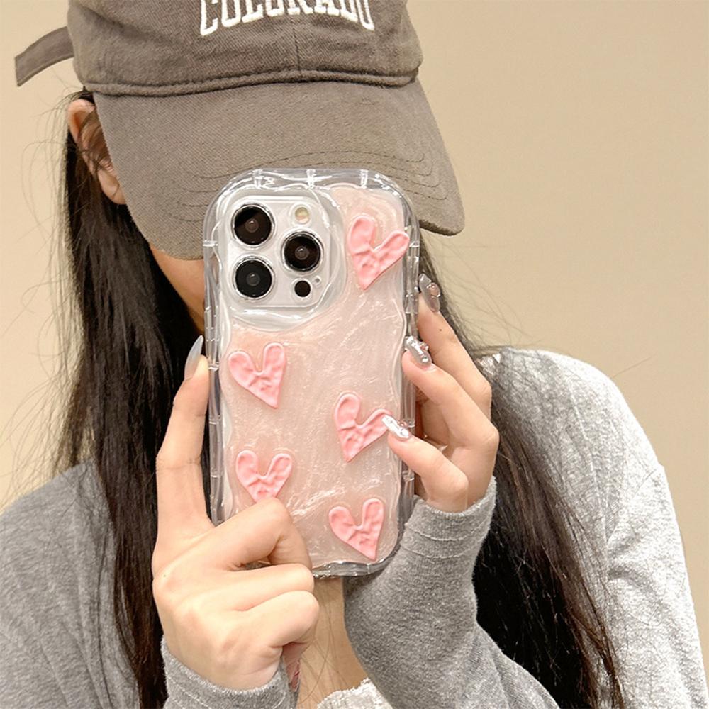 For iPhone 15 Pro Phone Cases TPU Cell Phone Back Cover with Crinkled Heart Design