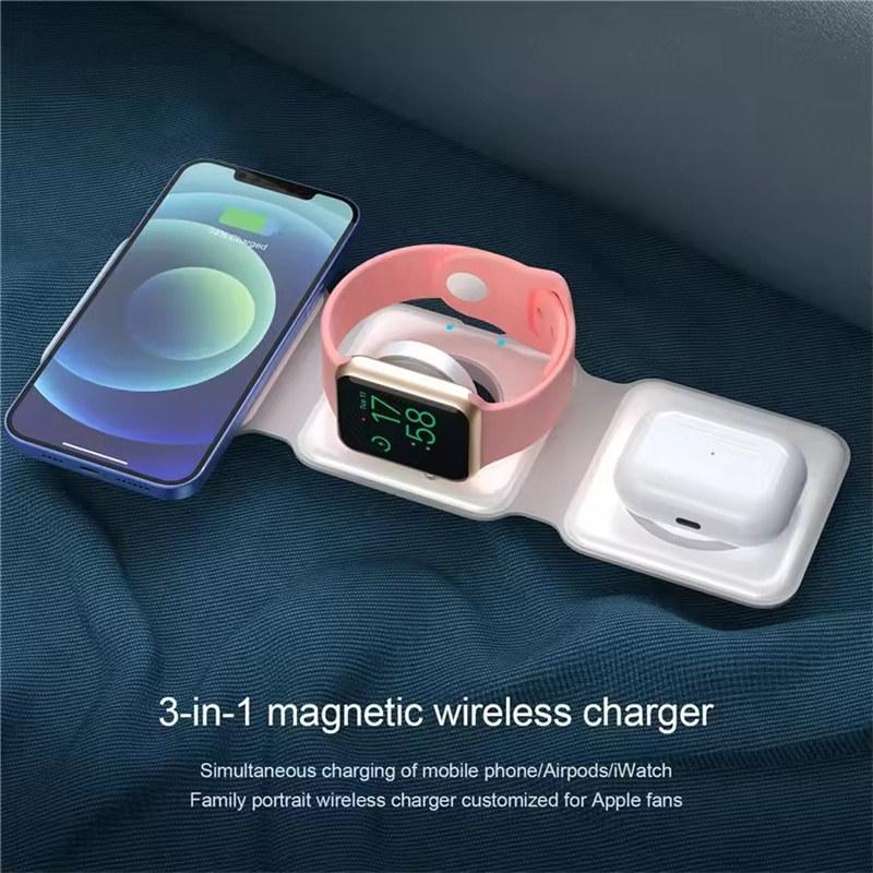 Зарядная станция 3 в 1 для iPhone 15/14/13/12 серии, дорожное зарядное устройство для нескольких устройств для AirPods 3/2/Pro, Apple Watch серии