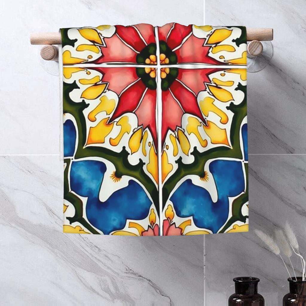 Mediterranean,colorful,vibrant,mosaic tiles art 1 Soft Face Towel Quick Dry Pool Bath Cotton Towels Breathable
