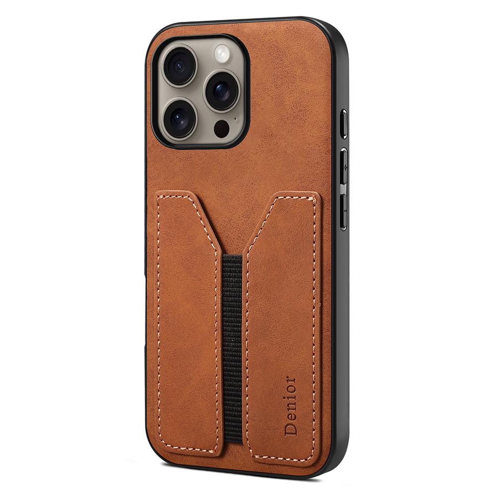 DENIOR For iPhone 16 Pro Max Case Elastic Card Holder PU Leather+TPU+PC Phone Cover