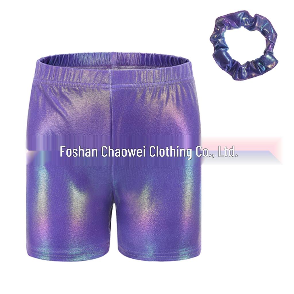 Детский гимнастический купальник со стразами, комплект со шортами для танцев и головным убором.