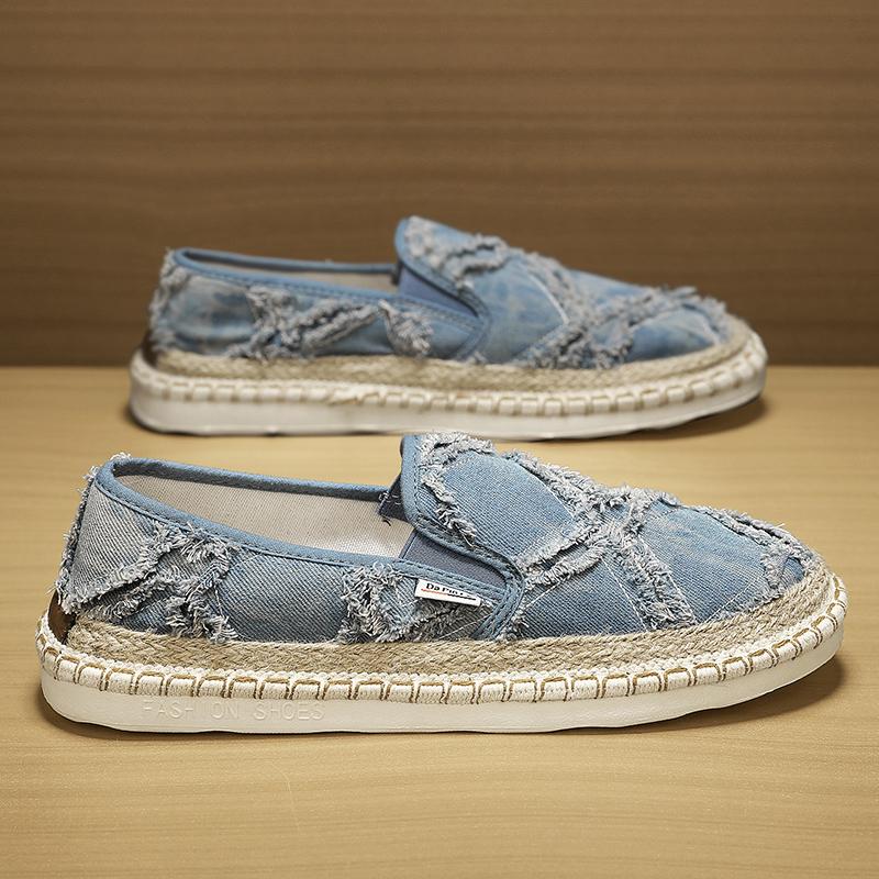 Мужская тканевая обувь 2024 года, весна/лето, новые удобные и модные туфли на одну ногу, ленивые, повседневные, спортивные, парусиновые туфли