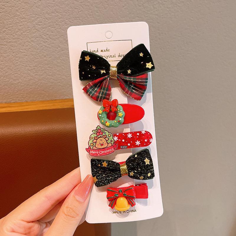 Christmas Hair Accessories Set for Kids: Cute Cartoon Hair Clips & Ties for Little Girls