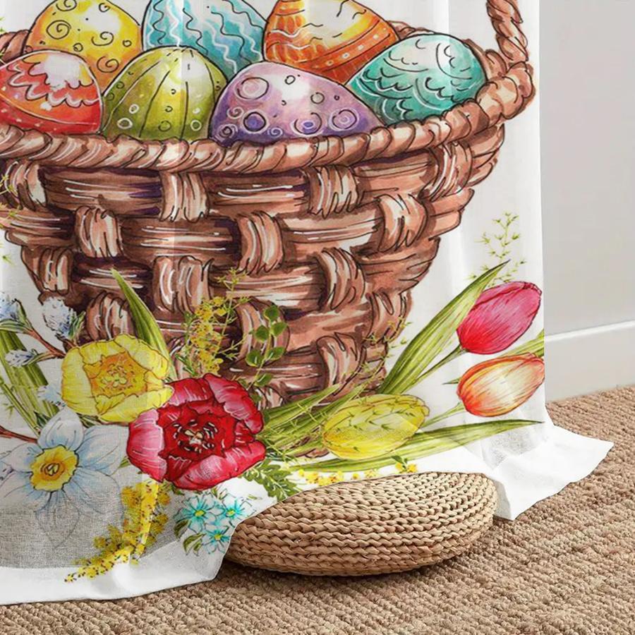 1PC transparent curtains, Easter egg flower pattern basket, suitable for bedrooms and living rooms, pole bag style