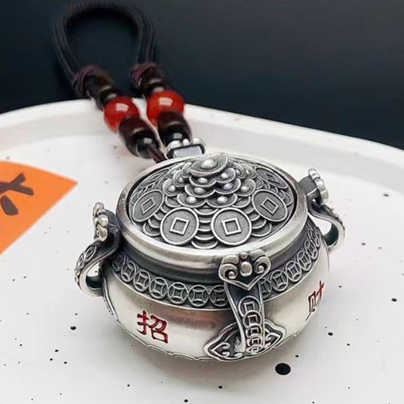 Ручка для горшка с сокровищами в китайском стиле, игрушка в стиле ретро, маленькое украшение в виде чайного питомца, вращающаяся подвеска посередине