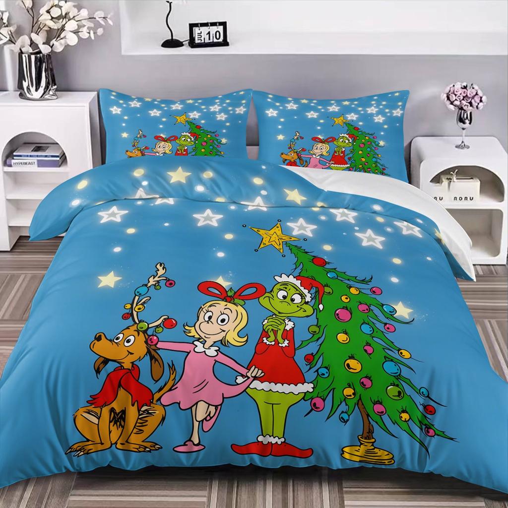 2026 Cartoon Grinch 3D Duvet Cover Set Soft Wash Bed 2-3 Piece Comfortable Student Dormitory Home Baby Bedding Best seller