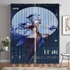 Шторы для спальни Genshin Window Curtain for Room 2 Panel Home Interior Curtains Shades Halloween Decoration Partition Living