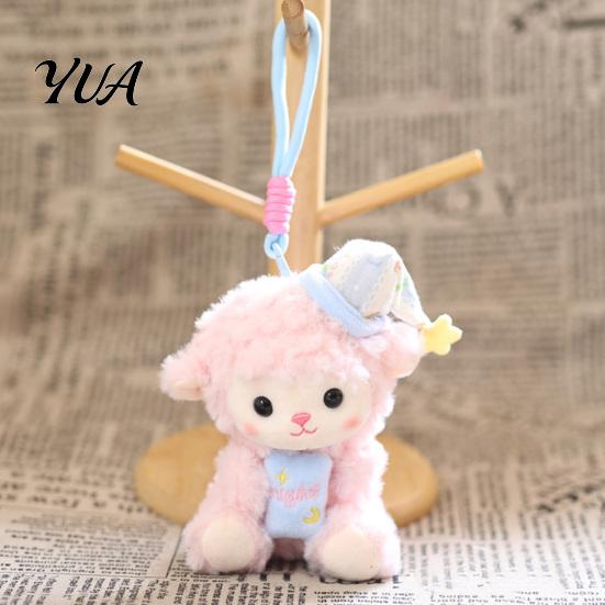 Small Stuffed Lamb Goodnight Sheep Plush Keychain, Cute Sleepy Toy with Nightcap, Animal Soft Fluffy Bag Charm for Backpack And Nursery Room