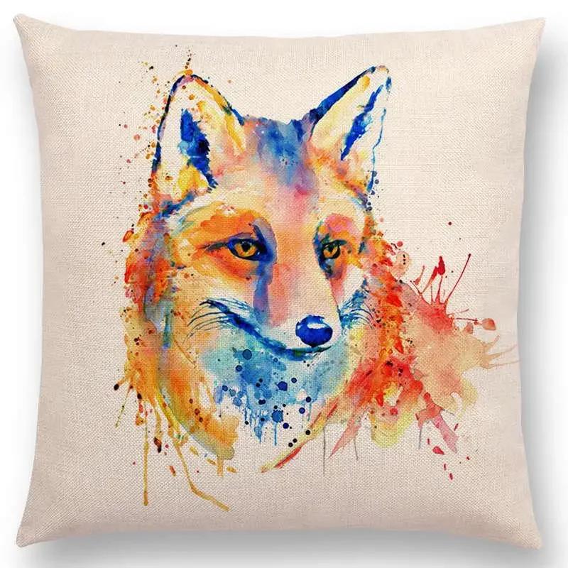 Watercolor Animals Cushion Cover Portrait Head Bighorn Lion Leopard Tiger Bear Eagle Horse Dogs Home Sofa Throw Pillow Case