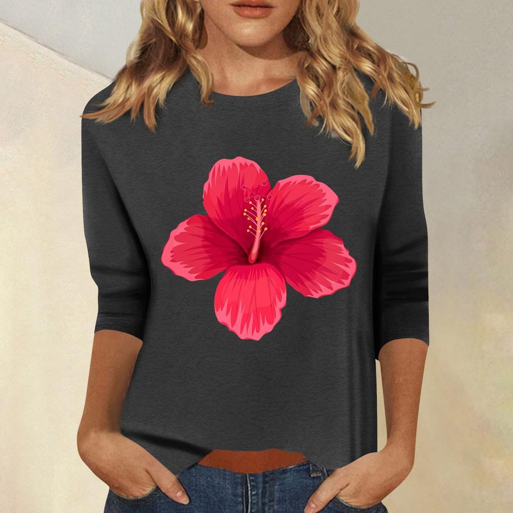 Women's Fashion Casual Printed Seven Sleeve Round Neck Top