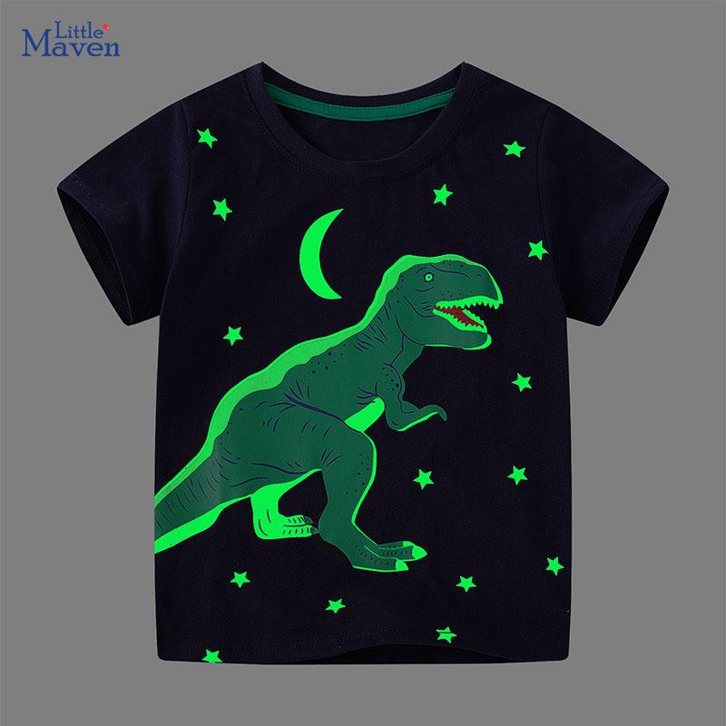 Детская одежда, летняя детская одежда, детская футболка для мальчика, светящаяся футболка с мультяшным динозавром