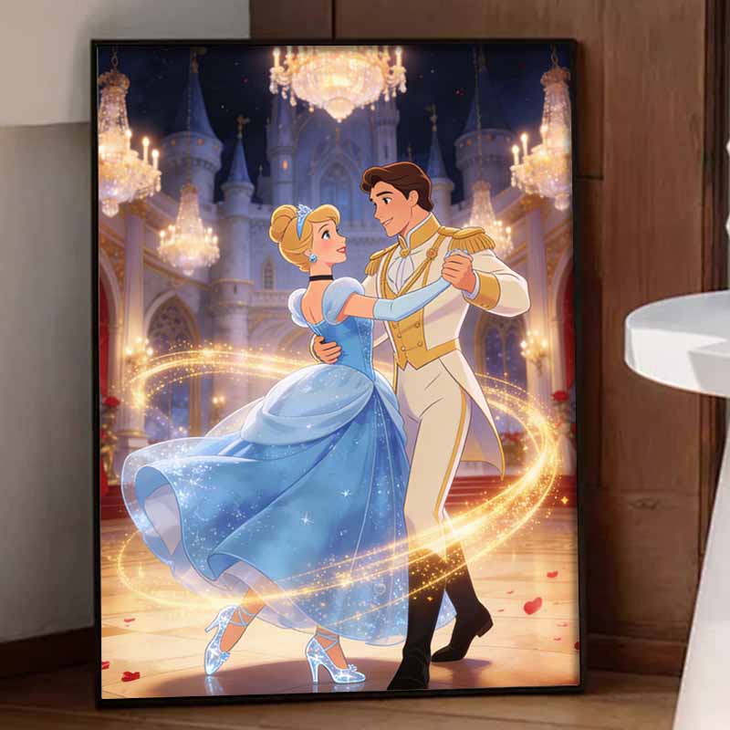 Disney Diamond Art Painting Kit 5D Cinderella Prince Charming Dance Diamond Painting Dot Art Kit Home Wall Decor