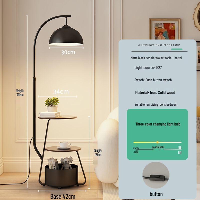 Nordic Cream Style Floor Lamp with Storage Shelf - Modern Living Room, Bedroom, Bedside, and Study Lamp