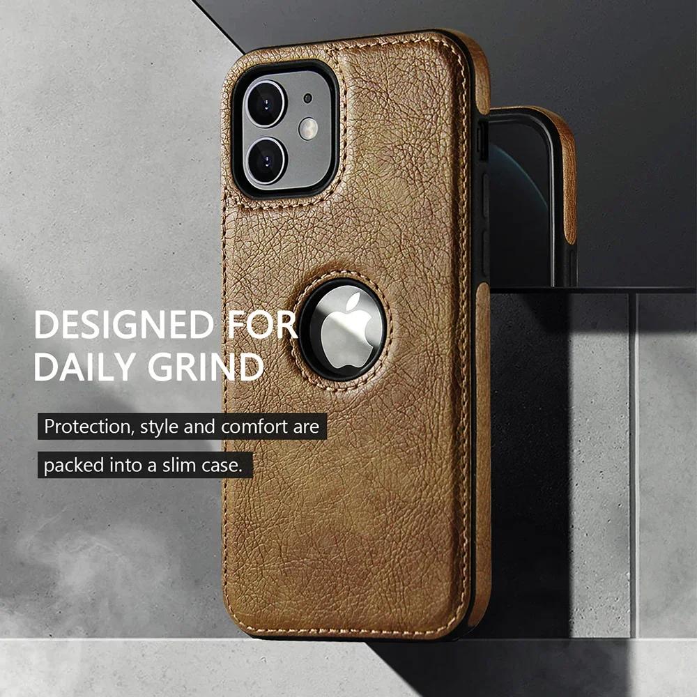 Ультратонкий кожаный чехол Business для iPhone 16 15 14 13 12 11 Pro Max Mini XS XR X 7 8 Plus SE чехол для телефона с логотипом