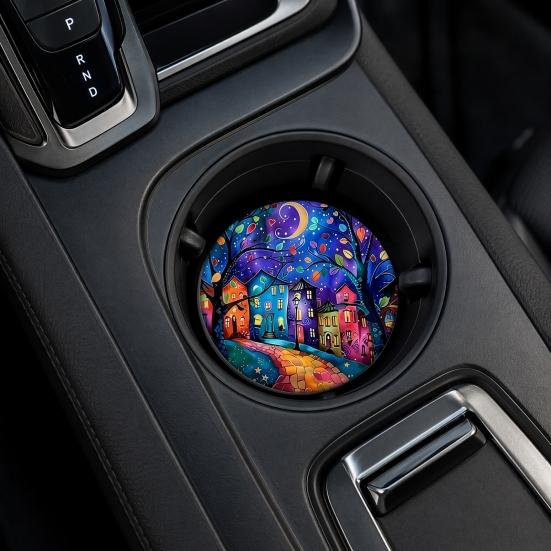 jijijing 2PCS Car Coasters, Oil Painting Print, Decorative Non-Slip Thermal Pads, Stain-Resistant Easy to Clean Cup Holders, for Home Kitchen
