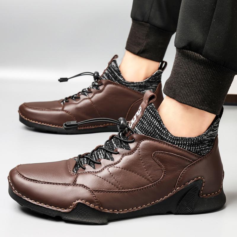 Winter Leather Men Boots Super Warm Mens Snow Boots with Fur Man Casual Shoes Walking Sneakers High Top Western Ankle Boots