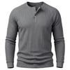 Мужская повседневная футболка-henley с длинным рукавом, однотонная, базовая
