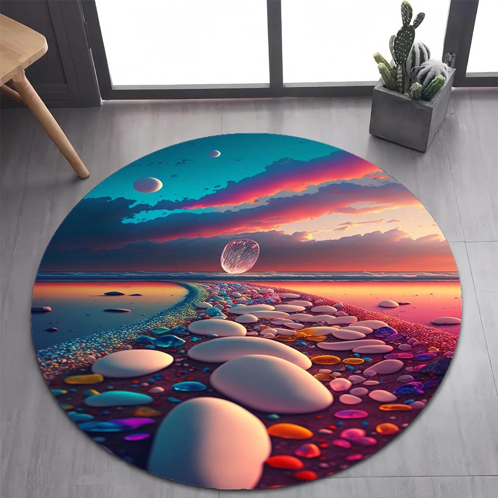 Colorful Pebble Rainbow Road Beach Stone 26 Style New Round Carpet Rug for Bedroom Living Room Decoration,pet Decor Floor Mat