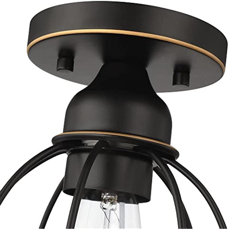 Полувстроенный потолочный светильник с одной лампой, бронзовый промышленный потолочный светильник с масляной облицовкой и металлической клеткой, освещение крыльца