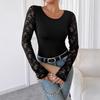 Spring Women's Solid Colour Lace Splicing Long Sleeve Slim Fit T-Shirt