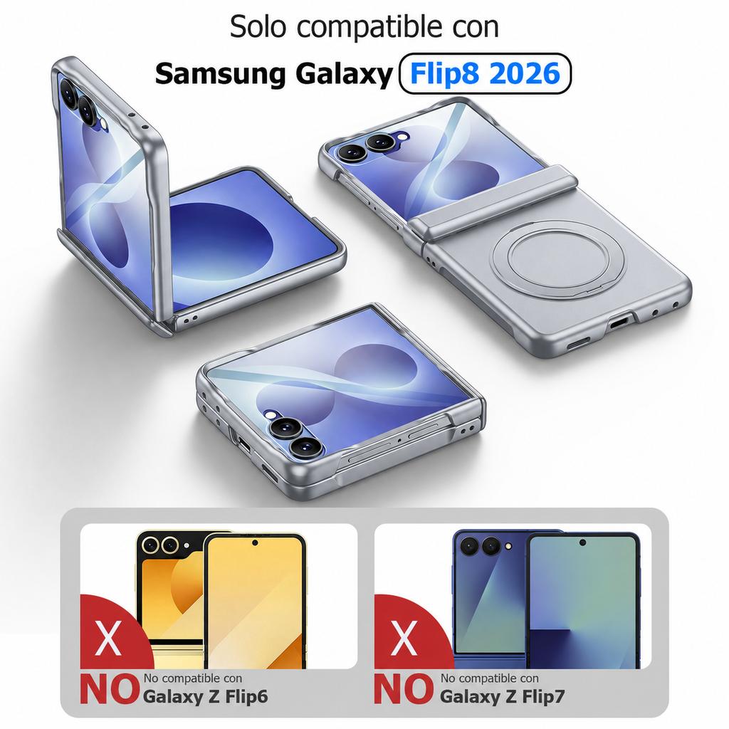 Slim Magnetic Case with Rotating Ring Stand and Full Hinge Protection for Samsung Galaxy Z Flip 8-Grey
