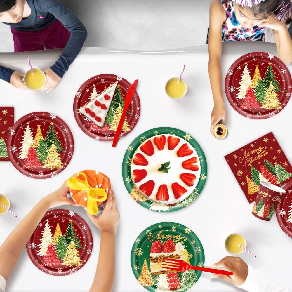Christmas Tree Pattern Christmas Party Tableware Set Party Plate Cup Napkin Tablecloth Home