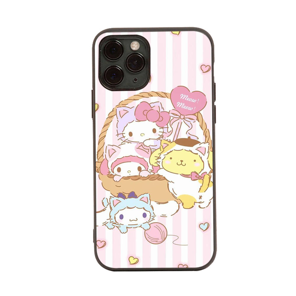 Чехол HK15 Hello Kitty Friend Black Sofe для iPhone 16 15 Plus 14 13 Pro 8 SE XR XS Max P30 Nova 5T Y5P Y6 Y7 Y8P Y9 Realme C30 C33 C31 VIVO Y36 V27