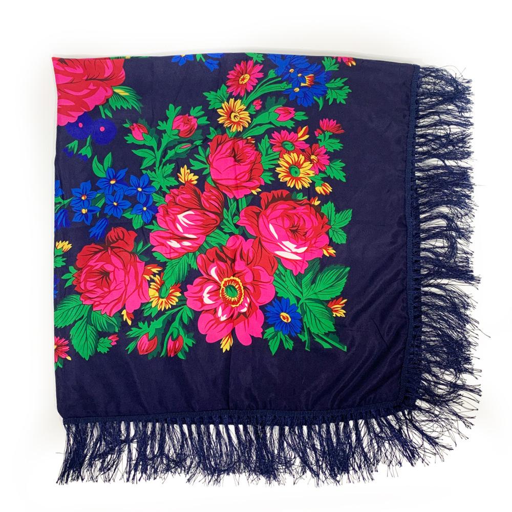 New Versatile Ethnic Style Large Tassel Scarf with Retro Russian Print