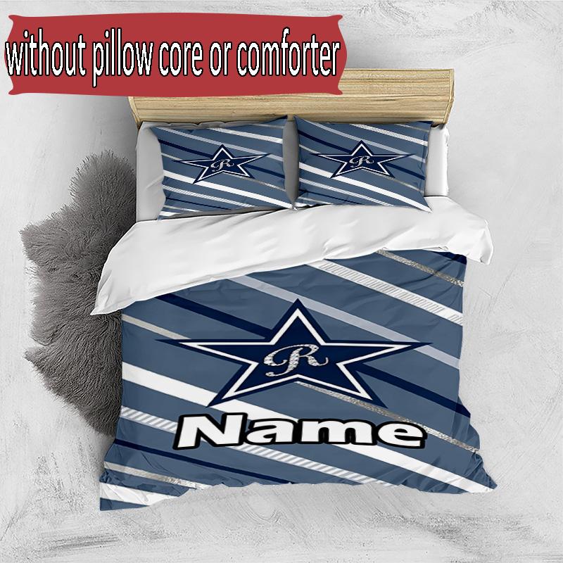 3pcs Duvet Cover Set (1*Duvet Cover + 2*Pillowcase, Without Core), Custom Name Dallas Cowboys Pattern Bedding Set, Home Bedroom Decor Gift