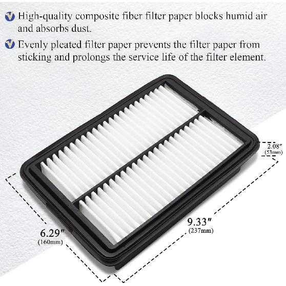 CA12057 Engine Air Filter For Hyundai 17-20 Elantra, 18-20 Elantra GT, 18-22 Kona, 19-21 Veloster/KIA 19-23 Forte, 20-22 Forte5, 20-22 Soul Replaces#