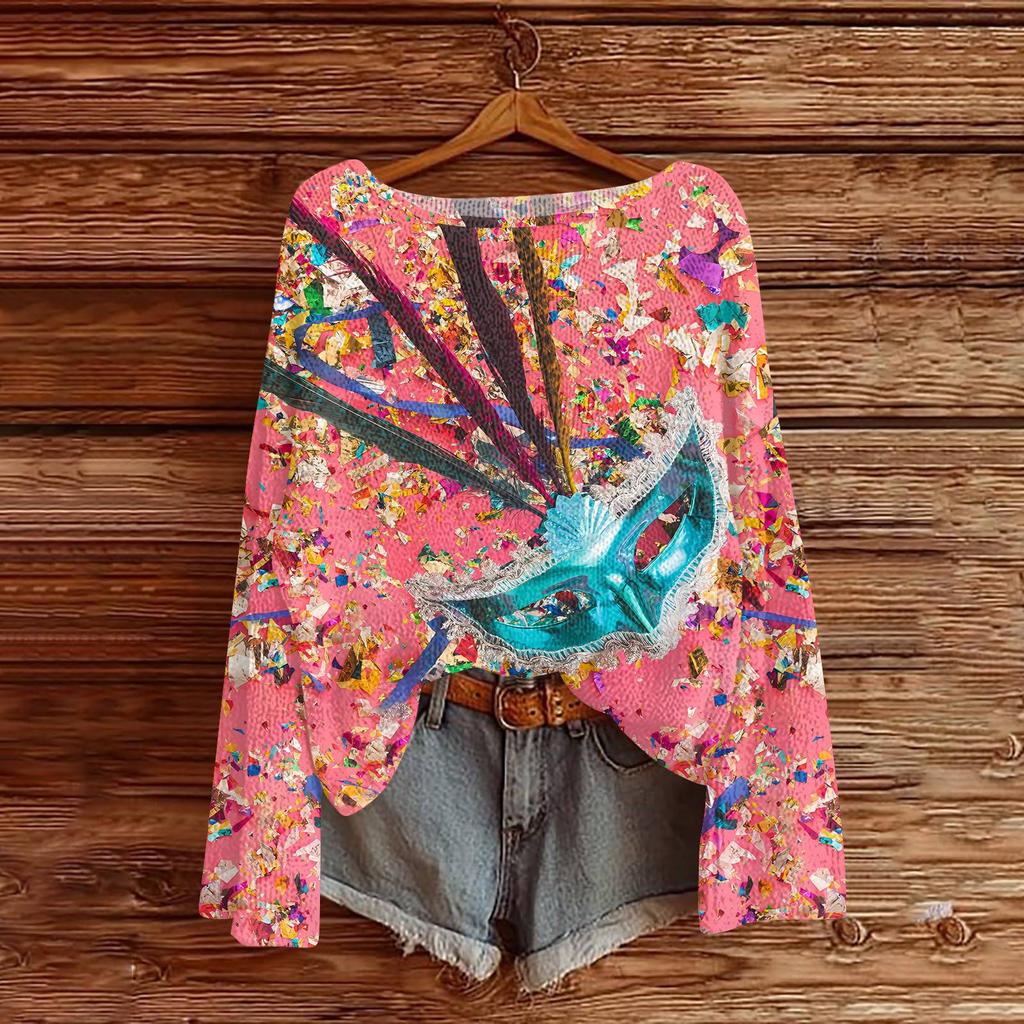 Женский модный пуловер с круглым вырезом, длинным рукавом и принтом, повседневный